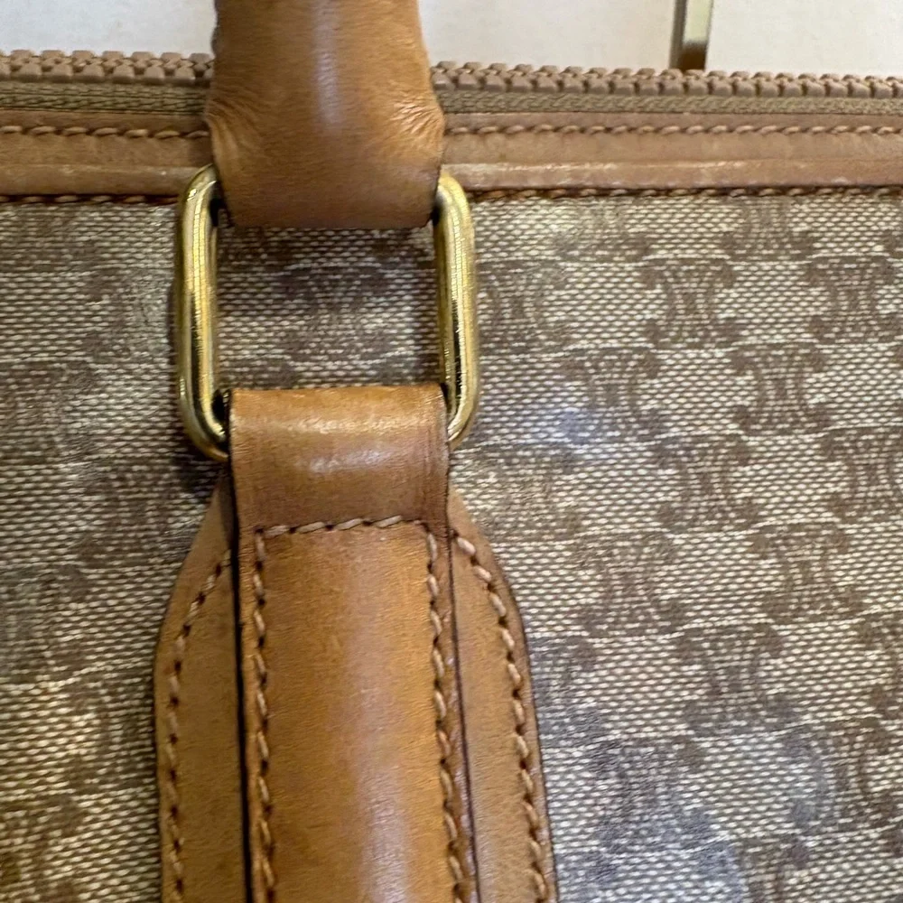 Authentic Vintage Celine Macadam Boston BagTriomphe Canvas Leather Italy Entrupy - Picture 4 of 13